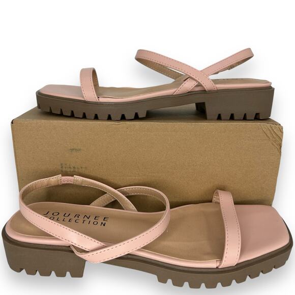 NEW Journee Sandals Size 8 Minimalist Y2K Millennial Pink Chunky Sandals Size 8 - Picture 1 of 11